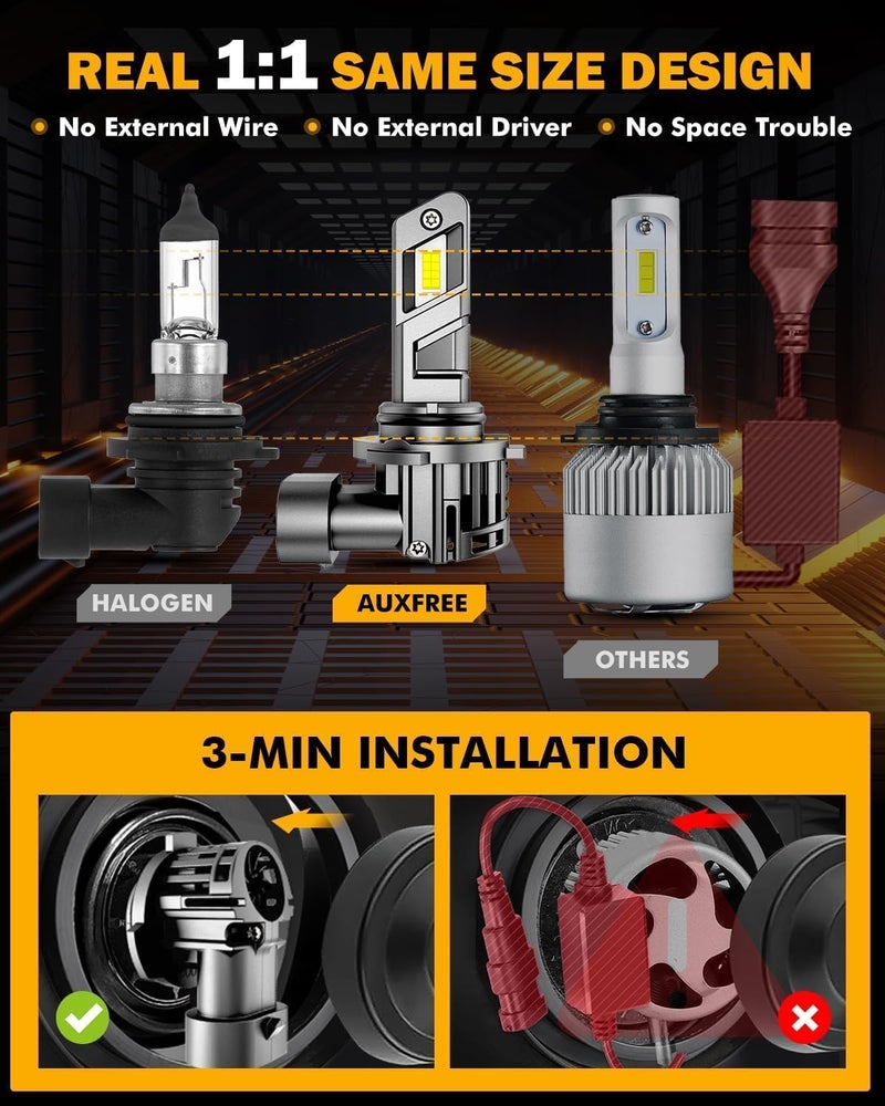 Auxbeam أضواء الضباب، ضوء لاسلكي للاستخدام في الطرق الوعرة أو ضوء ضباب، توصيل وتشغيل (9006) - Image 5